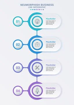 A modern 4 Step Connected Neumorphism Infographic diagram template background Stock Illustration