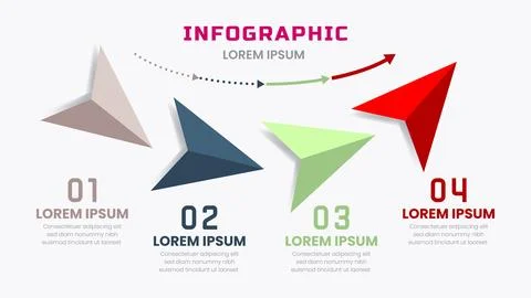 Modern 4-Step Origami Arrow Infographic Flowchart Stock Illustration