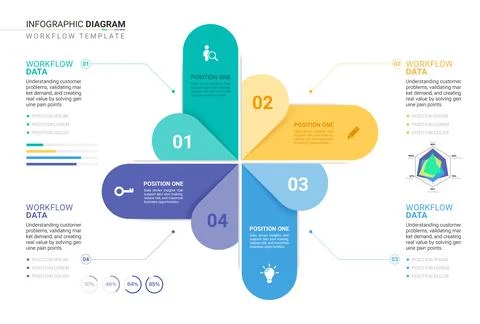 Modern 4 Step Workflow Infographic Origami Diagram Template with Colorful S.. Иллюстрация