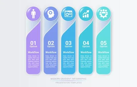 Modern 5 step workflow infographic template with clean gradient design and .. Stock Illustration