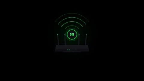Modern 5G Broadband Modem Router Emitting Glowing Wireless Signal Animation 库存影片 343728805