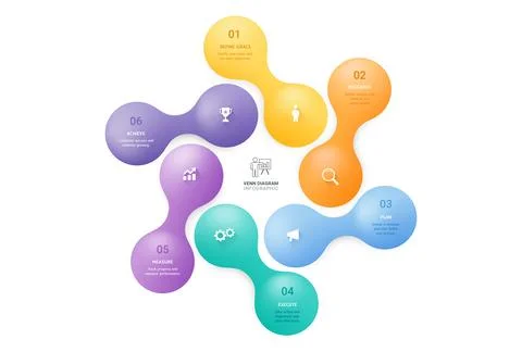 Modern 6 Step Circular Venn Infographic Diagram Template Background with wi.. Stock Illustration