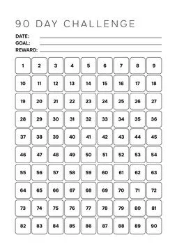 Modern 90 Day Challenge Tracker Template A4 Minimalist Habit Builder for Bu.. Stock Illustration