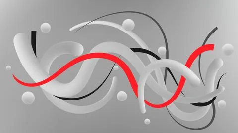 Modern Abstract 3D Fluid Shape Vector Background with Dynamic Red Ribbon an.. Illustrazione stock