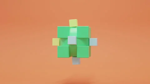Modern abstract 3D render featuring cubic objects in bright neon colors Stock Footage 339293636