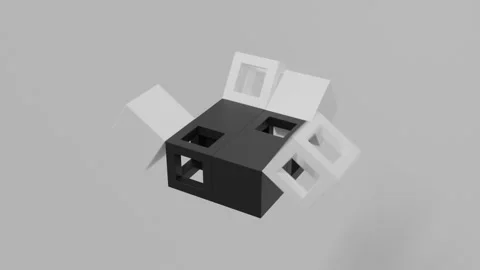 Modern abstract 3D render featuring cubic objects in black and white colors Stock Footage 339634258