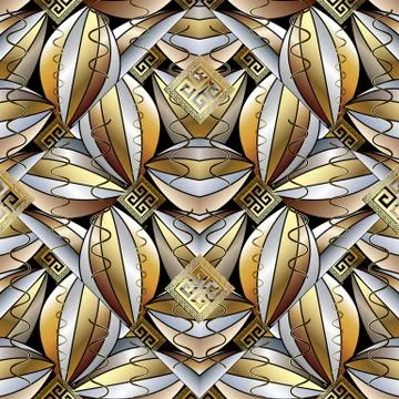 Modern abstract 3d seamless pattern. Vector meander background. 스톡 일러스트