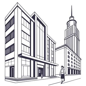 Modern Abstract Architecture: Clean Lines, Geometric Buildings Stock Illustration