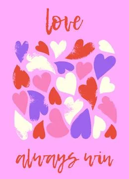 Modern abstract art design with different grunge textured hearts and typography Stock Illustration