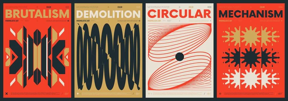 Modern abstract artwork collection, vector minimalistic posters with geomet.. Stock Illustration