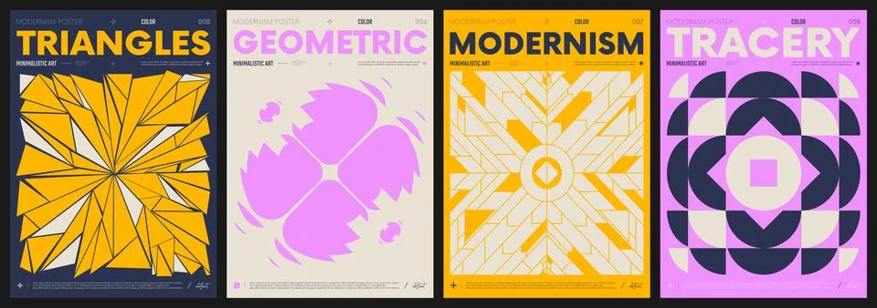Modern abstract artwork collection, vector minimalistic posters with geomet.. Stock Illustration