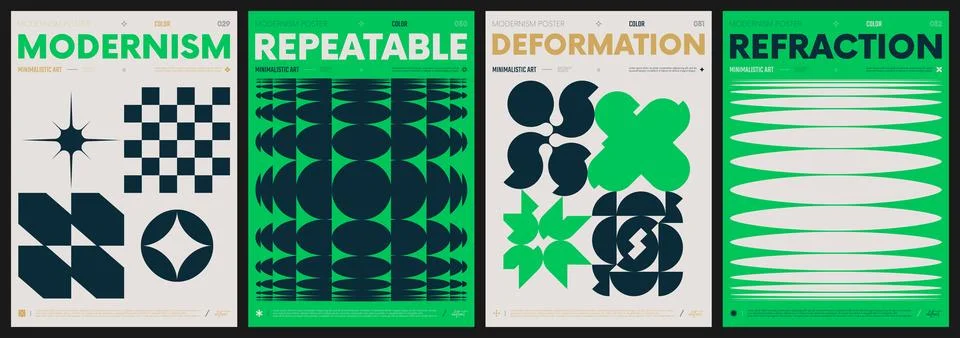 Modern abstract artwork collection, vector minimalistic posters with geomet.. Stock Illustration