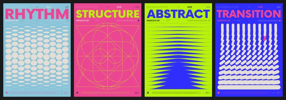 Modern abstract artwork collection, vector minimalistic posters with geomet.. Stock Illustration