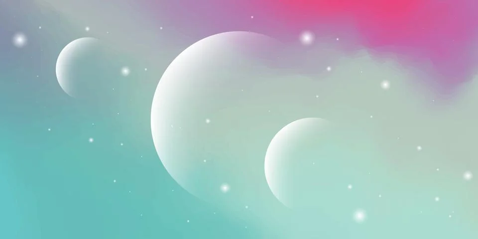 Modern abstract background with cloudy sky elements and colorful planets pastel  Stock Illustration