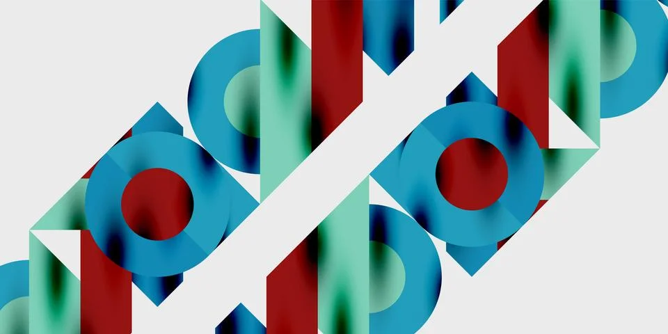 Modern abstract background featuring circles, lines, and triangles in a dynamic Illustrazione stock
