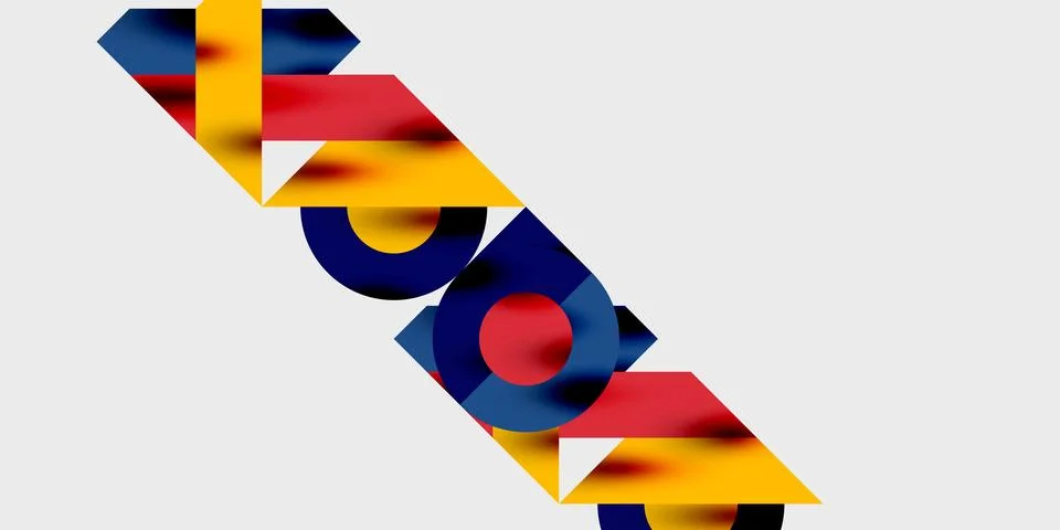 Modern abstract background featuring circles, lines, and triangles in a dynamic イラスト素材