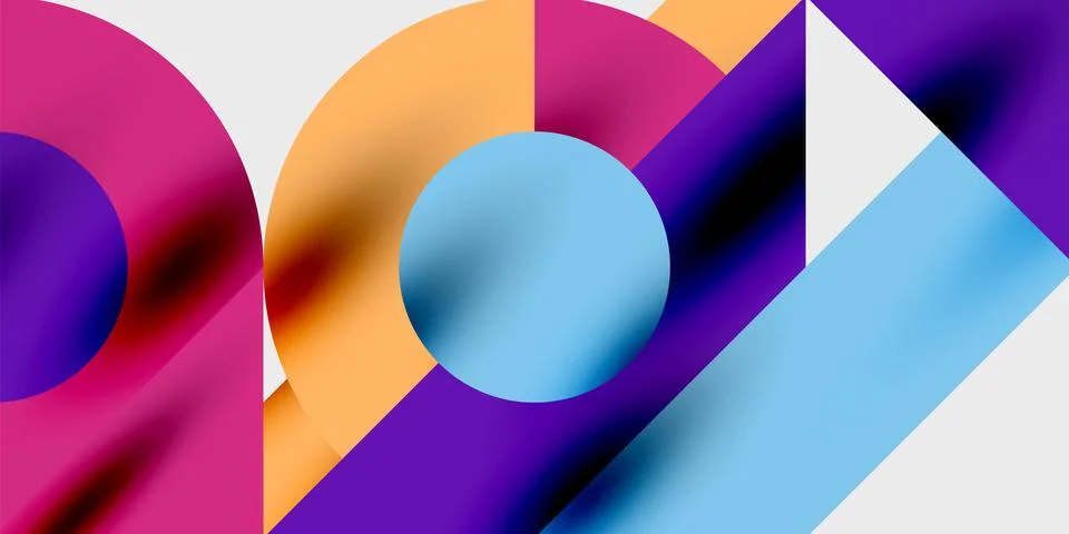 Modern abstract background featuring circles, lines, and triangles in a dynamic Stock Illustration