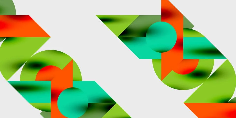 Modern abstract background featuring circles, lines, and triangles in a dynamic Stock Illustration