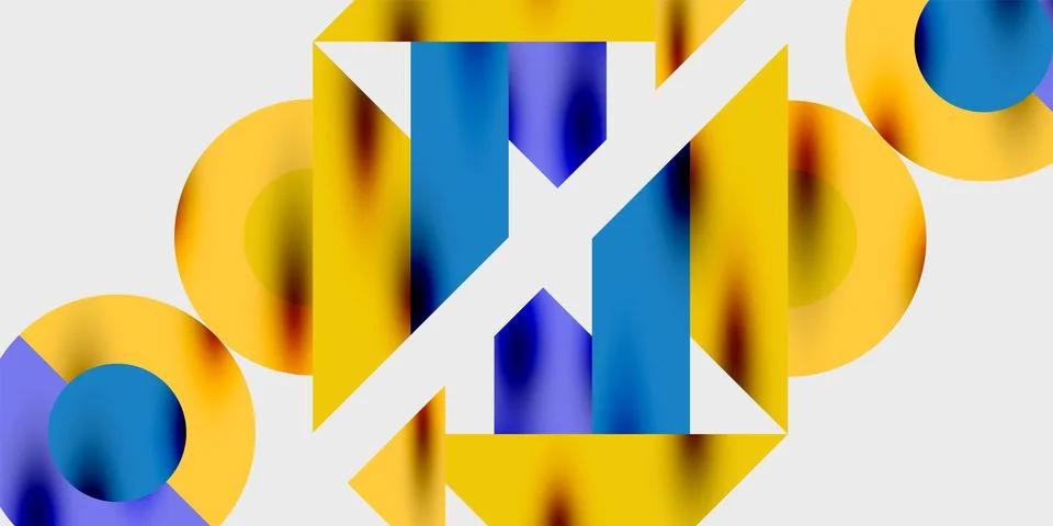 Modern abstract background featuring circles, lines, and triangles in a dynamic Stock Illustration