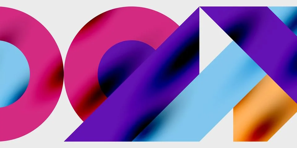 Modern abstract background featuring circles, lines, and triangles in a dynamic Stock Illustration