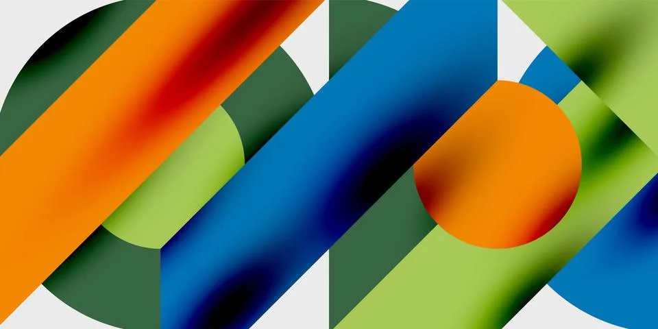 Modern abstract background featuring circles, lines, and triangles in a dynamic Stock Illustration