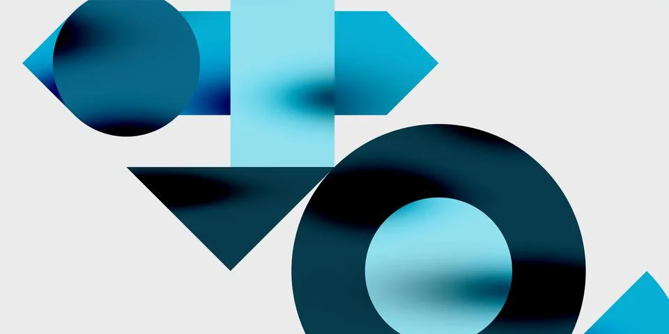 Modern abstract background featuring circles, lines, and triangles in a dynamic Stock Illustration