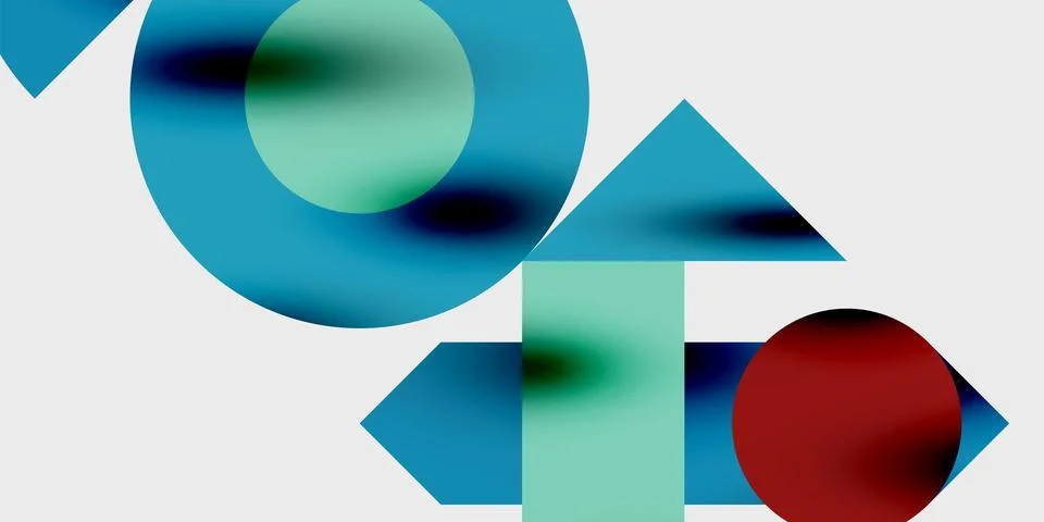 Modern abstract background featuring circles, lines, and triangles in a dynamic Stock Illustration