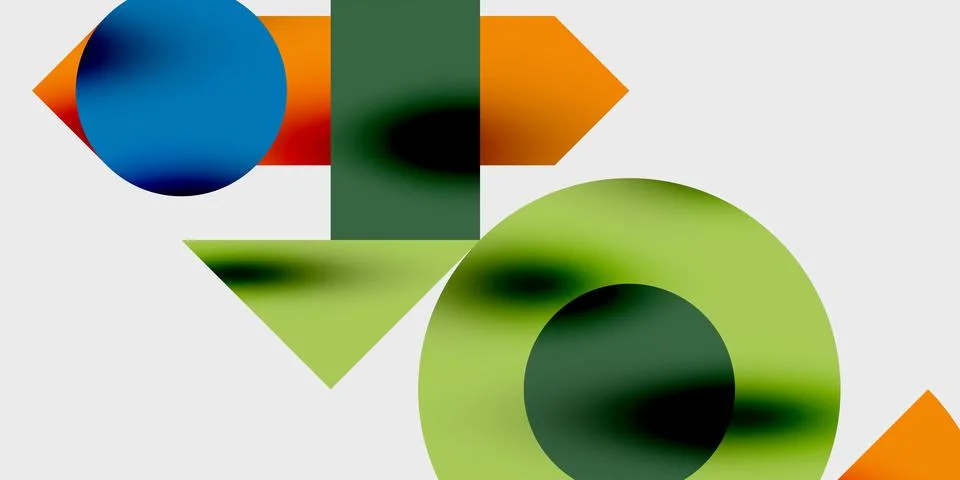 Modern abstract background featuring circles, lines, and triangles in a dynamic Stock Illustration