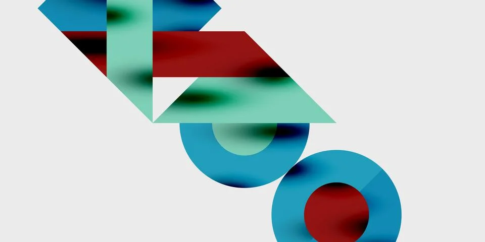 Modern abstract background featuring circles, lines, and triangles in a dynamic Stock Illustration