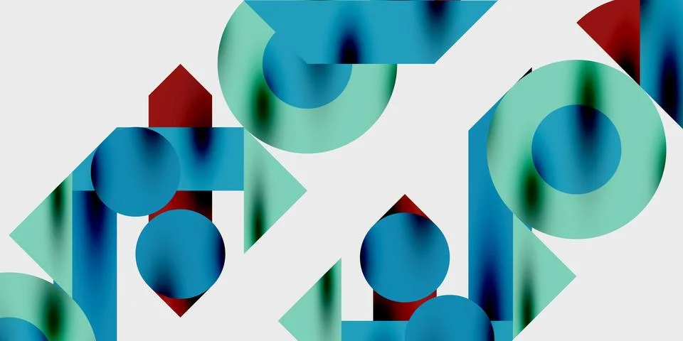 Modern abstract background featuring circles, lines, and triangles in a dynamic Stock Illustration
