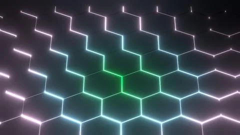 Modern abstract background. Glowing hexagons. 3D rendering. Stock Photos