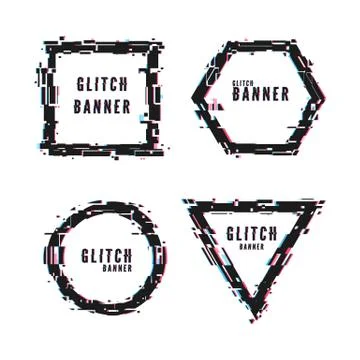 Modern abstract banners set in distorted glitch style. Geometric frame shape  Stock Illustration
