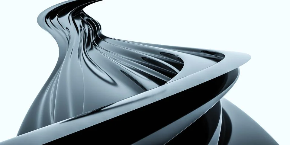 Modern abstract black surface reflection with curves 3d render illustration on Stock Illustration
