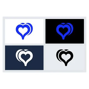 Modern Abstract Blue and Black Heart Icon Set Stock Illustration