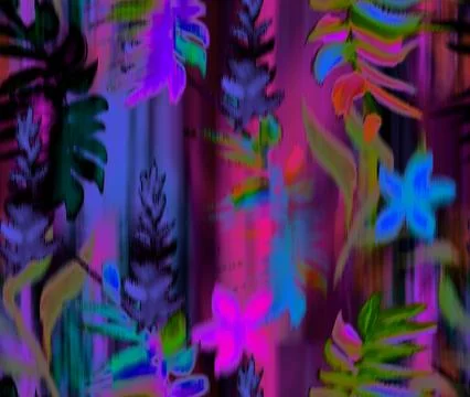 Modern abstract blur botanical pattern with tropical flowers Stock Illustration