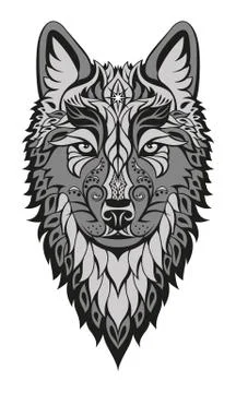 Modern abstract character gray wolf head. Stock Illustration