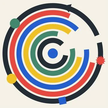 Modern abstract circular path illustration with colorful lines and basic ge.. Stock Illustration