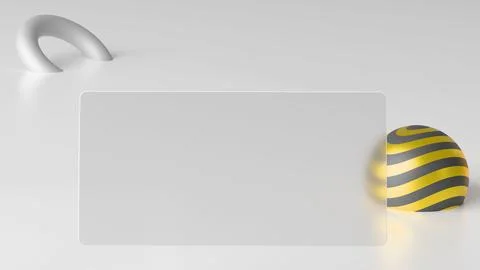 A modern abstract composition with floating geometric objects and a frosted g 库存插图