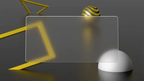 A modern abstract composition with floating geometric objects and a frosted g Illustrazione stock
