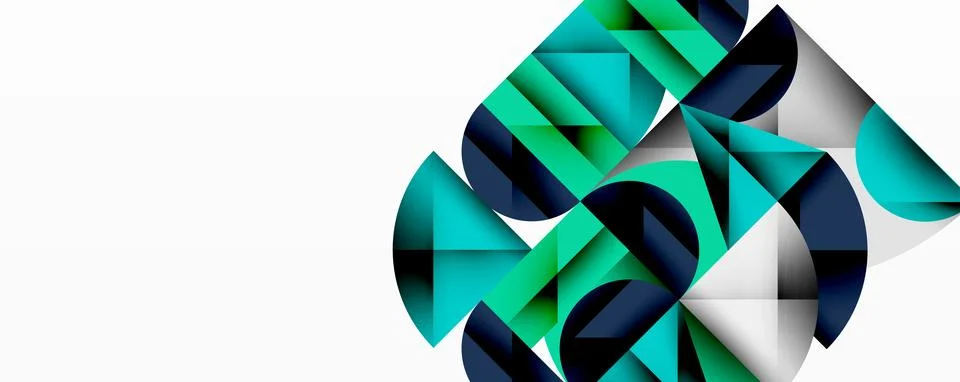 Modern abstract composition with layered circles and angular segments featuri Illustrazione stock