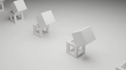 Modern abstract composition of white cubes in clean white space, realistic 3D Stock Footage 338250536