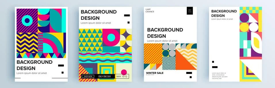 Modern abstract covers set, minimal covers design colorful geometric background. Stock Illustration