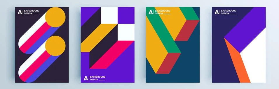 Modern abstract covers set, minimal covers design colorful geometric background. Stock Illustration