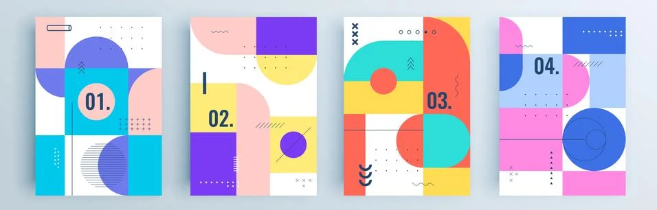 Modern abstract covers set, minimal covers design colorful geometric background. Stock Illustration