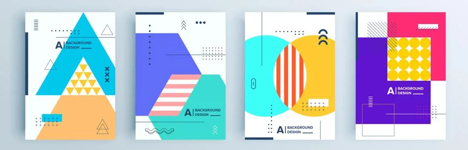 Modern abstract covers set, minimal covers design colorful geometric background. Stock Illustration