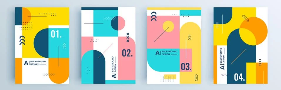 Modern abstract covers set, minimal covers design colorful geometric background. Stock Illustration
