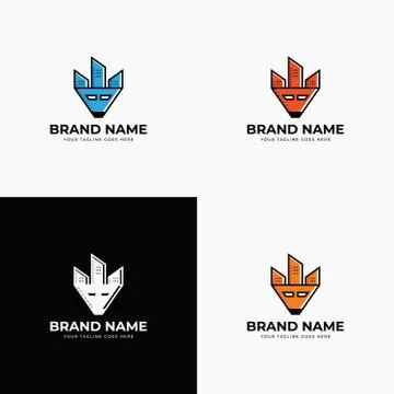 Modern abstract creative line style building city fox logo design template ve Stock Illustration