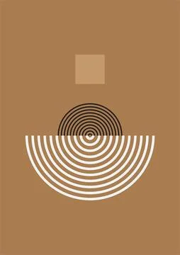 Modern abstract design with beige square and black and white concentric cir.. Stock Illustration