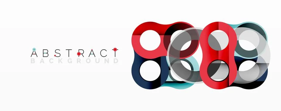 Modern abstract design features interconnected circles, red, gray, blue hues. Stock Illustration
