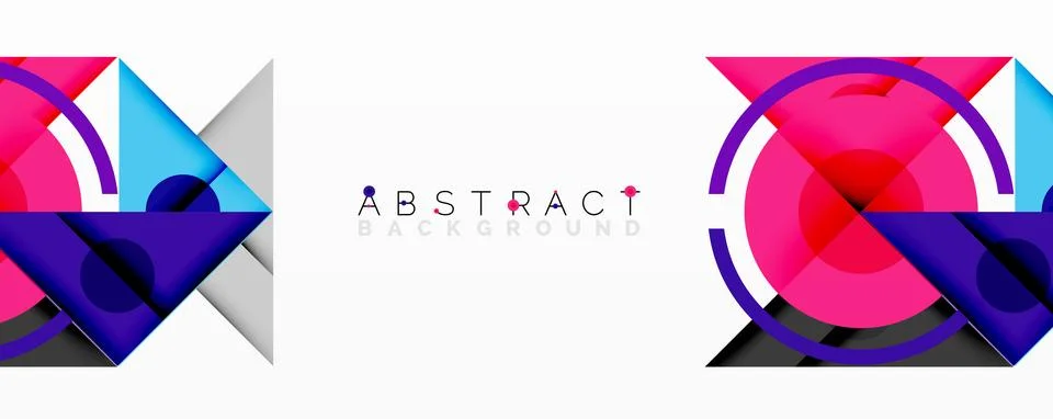Modern abstract design features vibrant shapes, circles, layers. Pink, blue, Ilustración de archivo